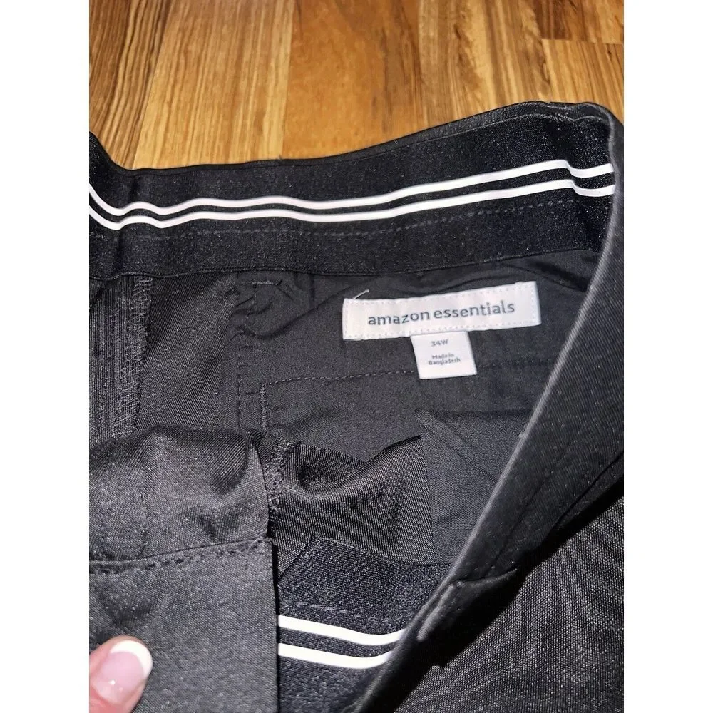 NEW Amazon Essentials Casual Shorts Men's Sz 34 Black Poly Stretch FLEX WAIST‎